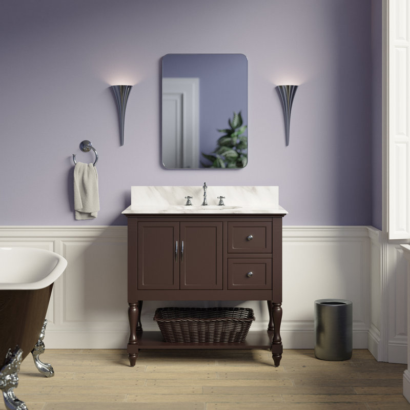 Hampton 36'' Single Bathroom Vanity with Top, Chocolate, Carrara Marble