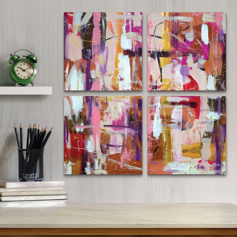 Ensemble de 4 panneaux muraux - Tove Hoglund «Painterly 5», art mural sur toile pour le salon, la chambre à coucher ou le bureau 