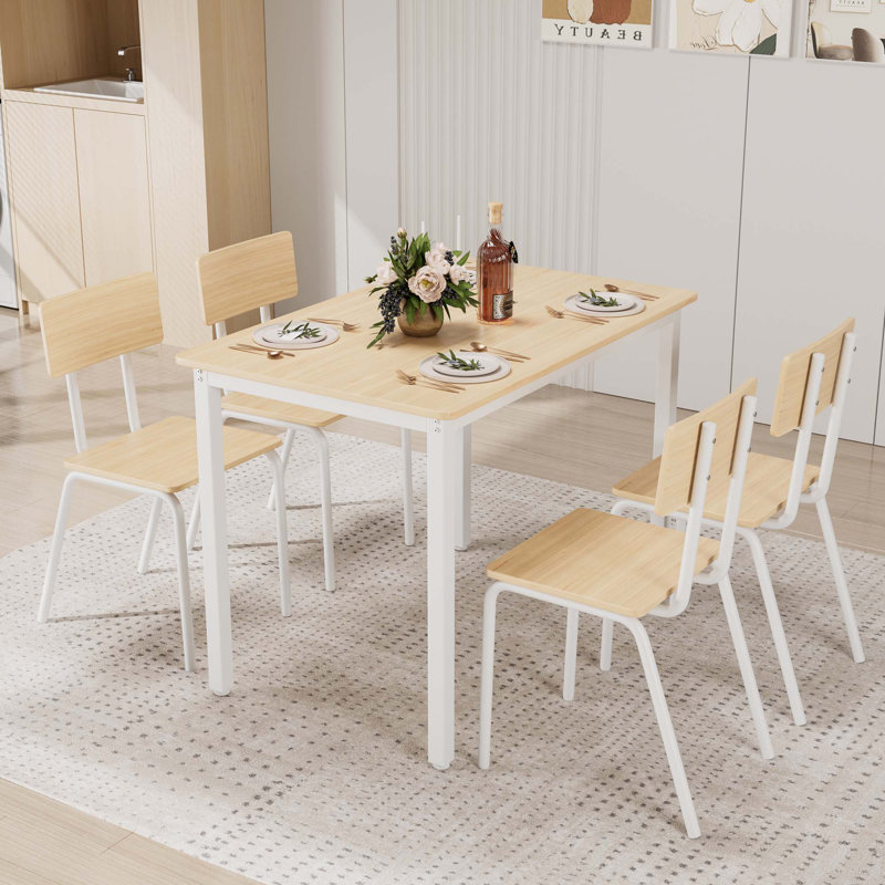 5-Piece Dining Table Set With 4 Chairs, Oak/White