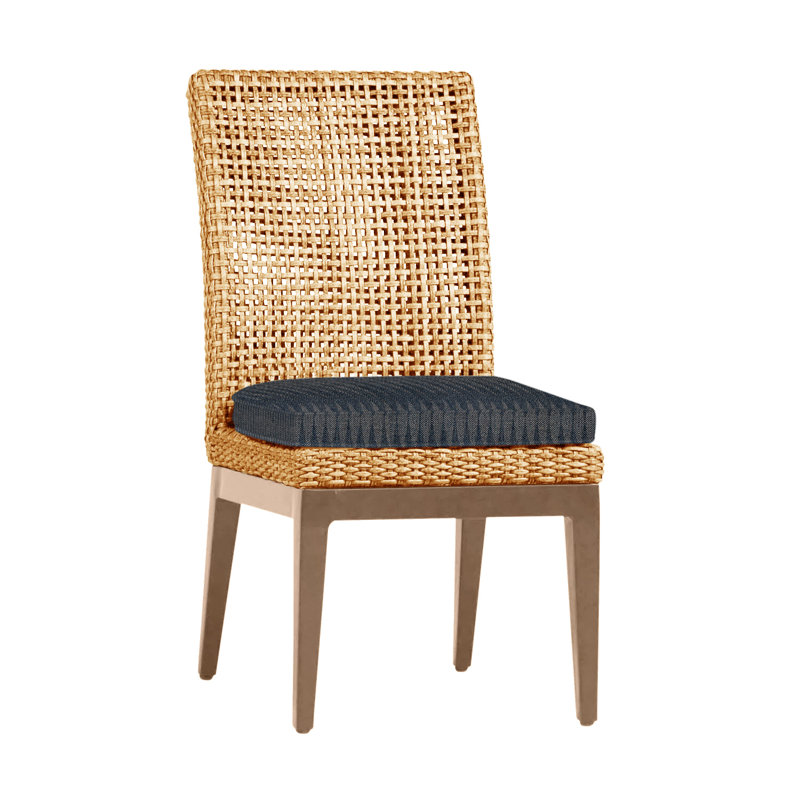 Peninsula Patio Dining Side Chair with Cushions, Welt, Rollo Lace InsideOut® Linen, Raffia/Sandalwood