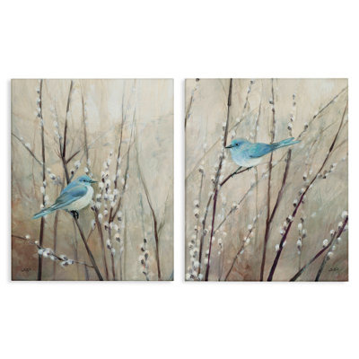 «Peaceful Perched Birds Animal Nature» par Julia Purinton, ensemble de 2 reproductions d'impressions