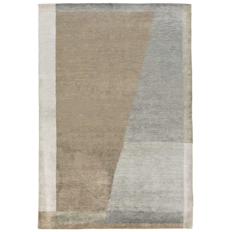 Miramar Silk Abstract Area Rug in Beige/Natural/Taupe/White, Rectangle 2' x 3'
