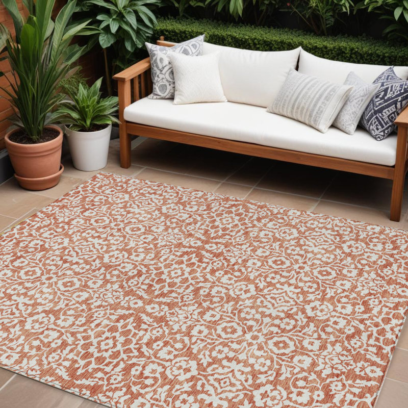 Tapis lavable intérieur / extérieur 9 pi x 12 pi Coral Damask