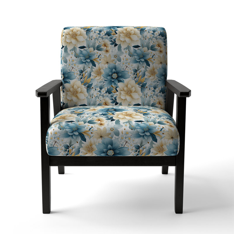 Cobalt Blue Scrollwork Swirls Victorian Pattern II - Upholstered Floral Accent Chair, Boho Blue Floral Mandala Serenity I