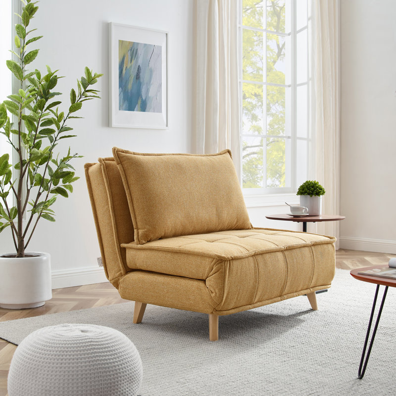 Mikell Upholstered Convertible Sleeper Accent Chair, Yellow Basketweave
