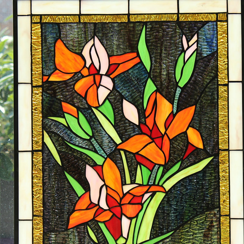 Panneau de fenêtre floral orange Tiffany