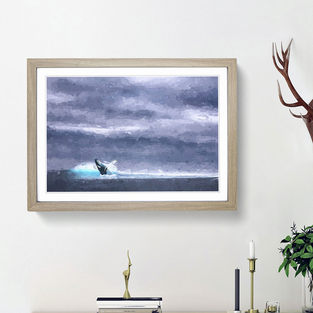 Blue Whale with Ocean Scene in Abstract - Picture Frame Painting Print