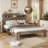 Farmhouse Wooden Bed Frame with Storage Headboard, Platform Bed with Charging Station & LED Light-650126494-650126493