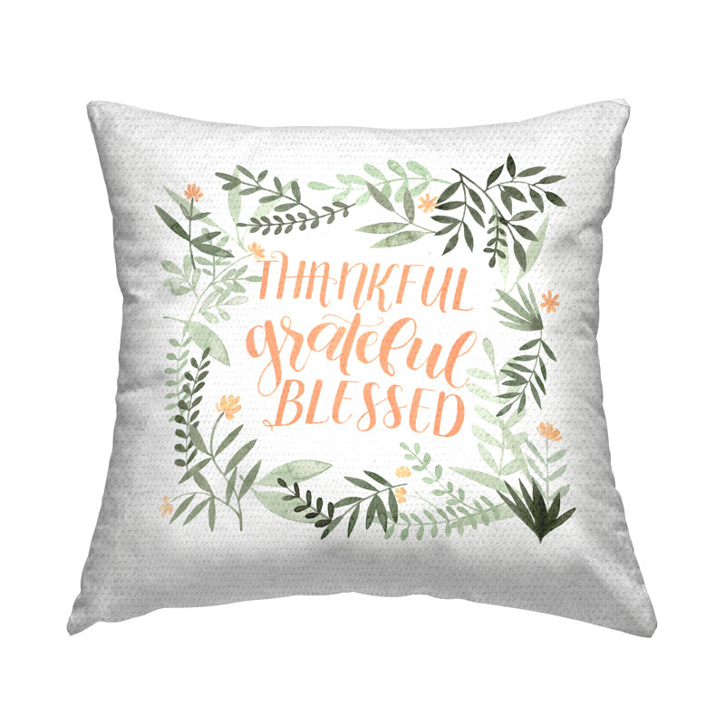 Coussin d'extérieur «Thankful Grateful Blessed Calligraphy Botanical Expression» par Grace Popp