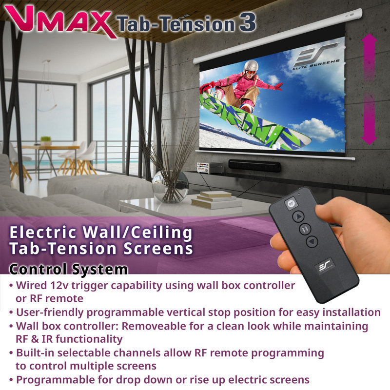VMAX Tab-Tension 3 Series Electric Wall/ Ceiling Projector Screen, 110"