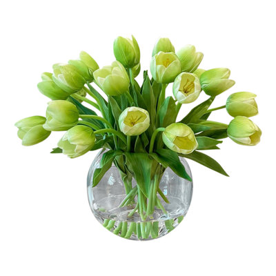 Real Touch Tulip Table Centerpiece In Bubble Glass Vase
