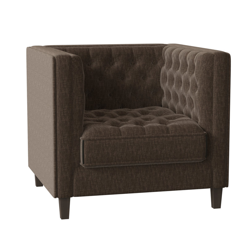 Jess Tufted Armchair, Sachi Ricepaper, Brown Mahogany