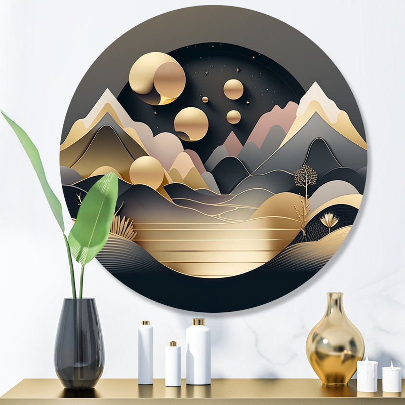 Décoration murale en métal Dreamy Golden Mountain II, H 23 po x l 23 po x P 1 po