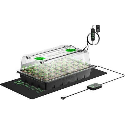 40-Cell Seed Starter Tray with 1 Set of LED Lights and 10"x20.75" Seedling Heat Mat for Planting Seeds
