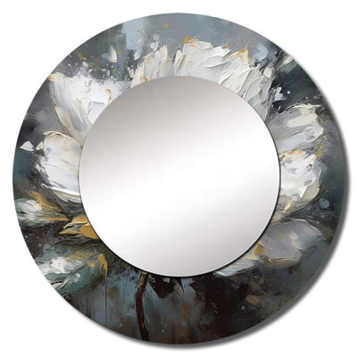Fleur de pivoine blanche et grise Gwenevieve - miroir décoratif pivoines, miroir mural rond moderne, impression d'art en métal