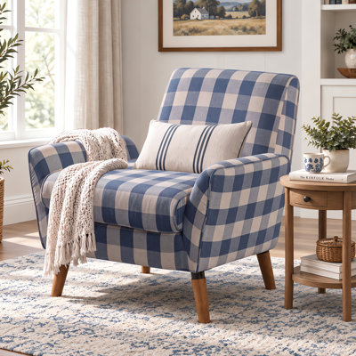 Fauteuil d'appoint rembourré Harvest avec accoudoirs et pieds en bois d'hévéa pour salon