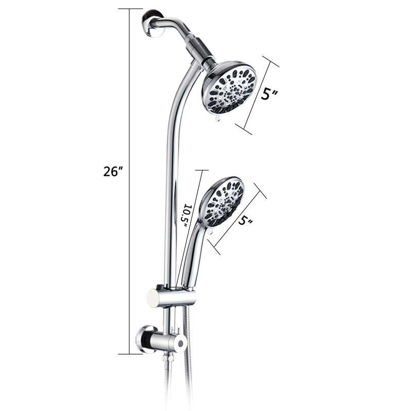 Dual Head Shower System - Stainless Steel Slide Bar, 7-Setting, Wall Mounted, Finish, Corrosion 7 Spray Patterns, 1.8 Gpm Flow, 1/2" Connection