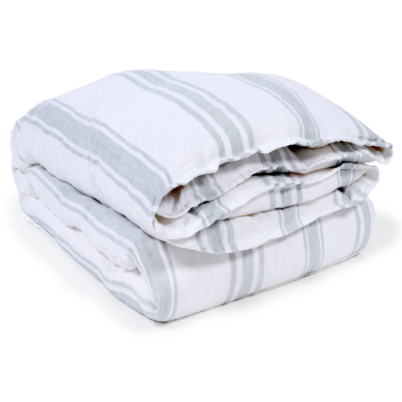 Jackson Striped Linen Duvet Cover, White/Ocean, King Duvet Cover