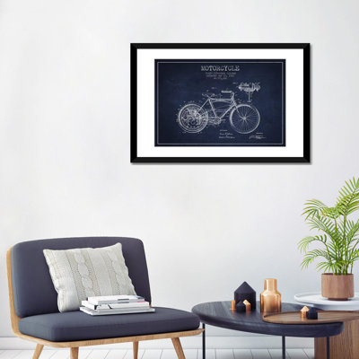 " Floyd Bingham Motorcycle Patent Sketch (Navy Blue) " by Aged Pixel