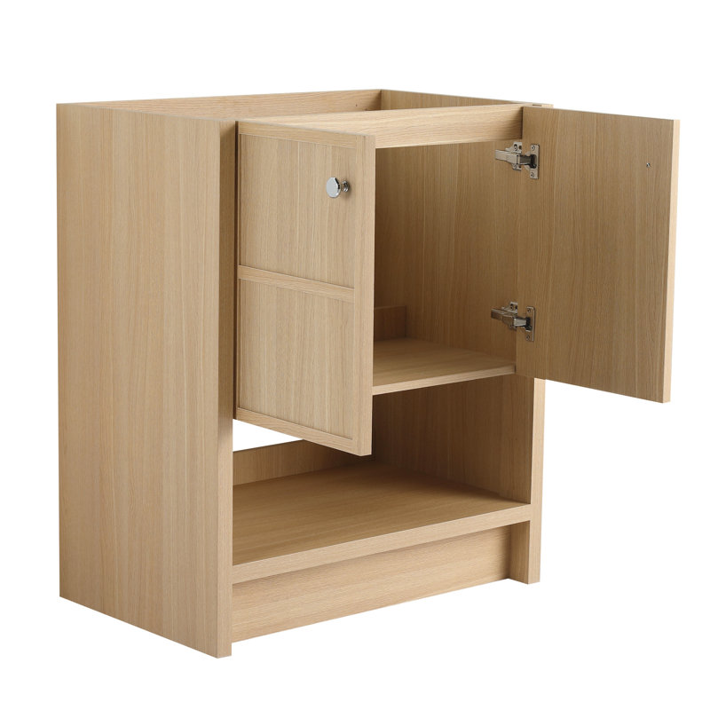 Meuble de salle de bain autoportant de 76 cm (30 po) en contreplaqué de chêne avec 2 portes pour un rangement soigné et ordonné, et un intérieur spacieux