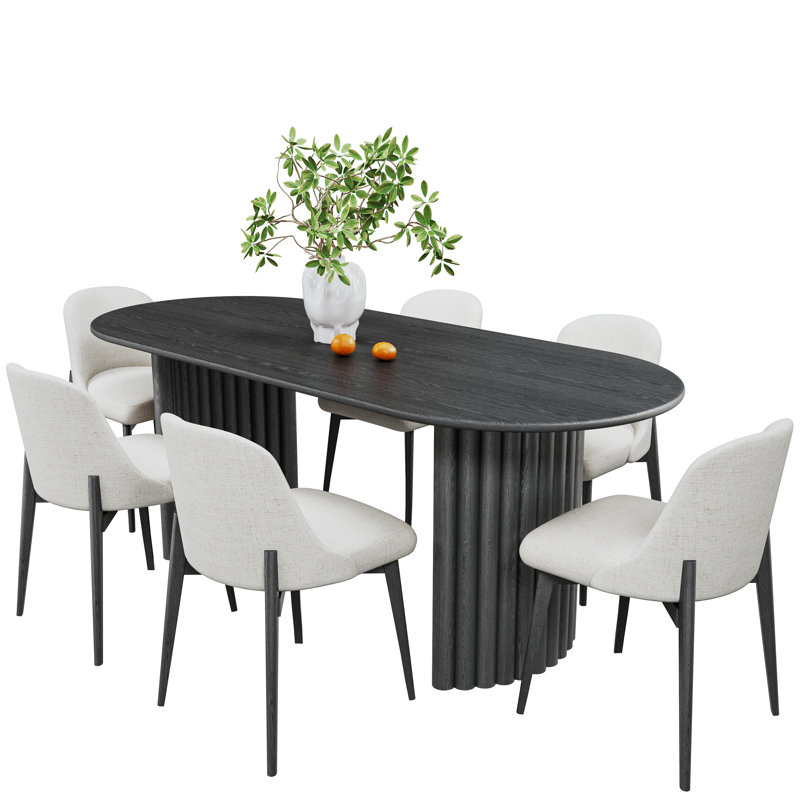 Eudora 6 - Person Solid Oak Oval Dining Set, Black