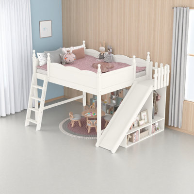 Queen Loft Bed With Storage Shelves And Wardrobe