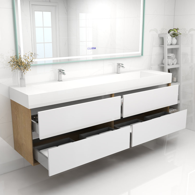 Meuble-lavabo double 84 po, Blanc lustré