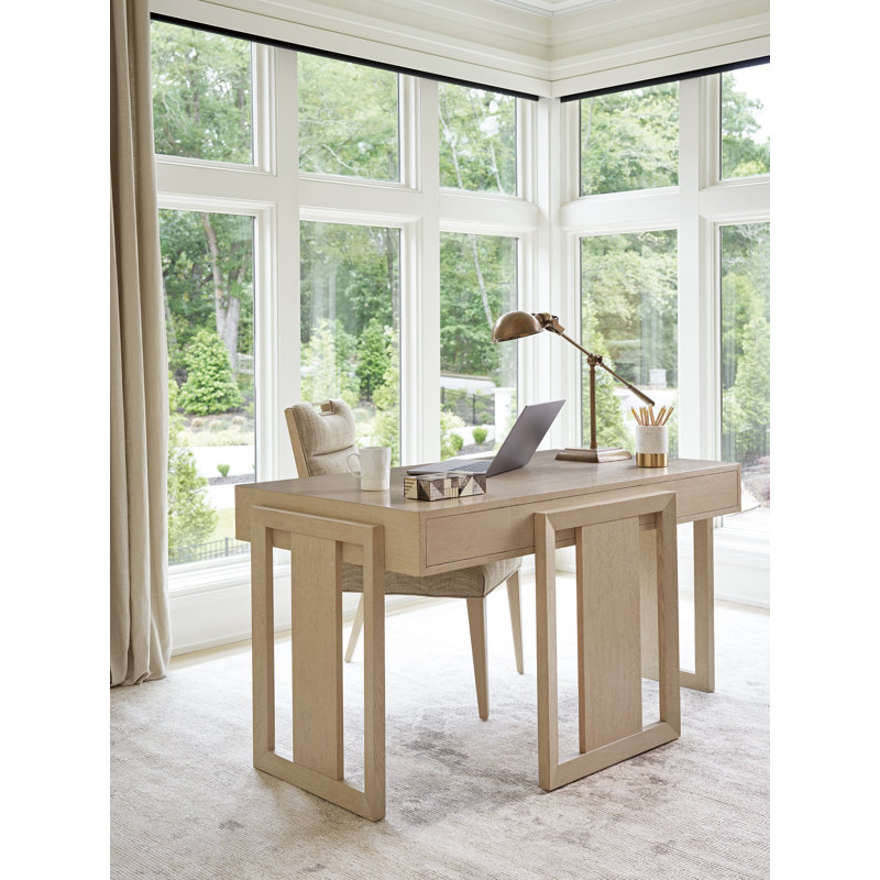Beige Oak Contemporary Writing Desk with Drawer