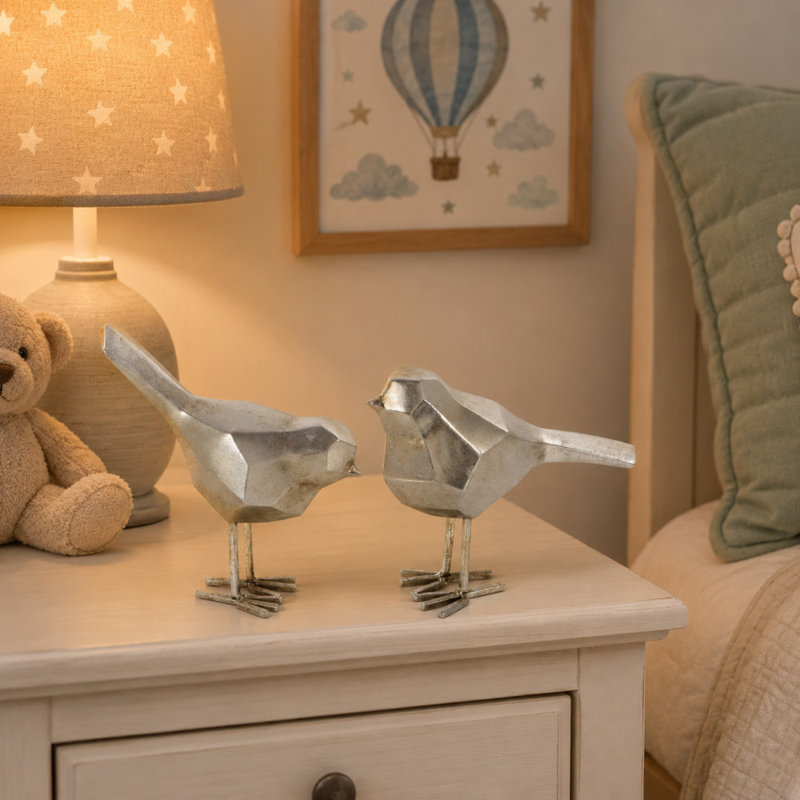  Sculpture d'oiseau en polystone Glam, Gris