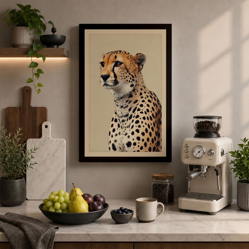 Cheetah Study Botanical - Wrapped Canvas, 24x16 - 61.0 x 40.6 cm, Cream Border