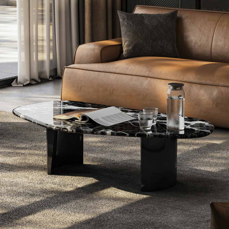 Table basse irrégulière en marbre, H 15,7 po x L 59,1 po x l 31,5 po, Noir / blanc