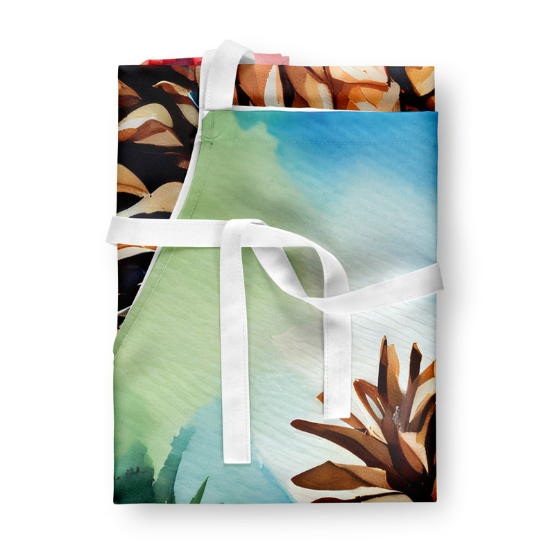Tennessee Iris in Watercolor Apron, Brown Maine White Pine Cone and Tassels