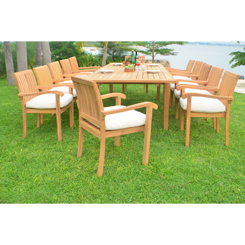 Ensemble repas 11 pièces teck luxueux Dicha, Ensemble de 12