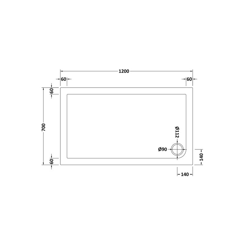 Plastic Shower Tray  White, 4 cm H x 119.5 cm W x 69.5 cm D