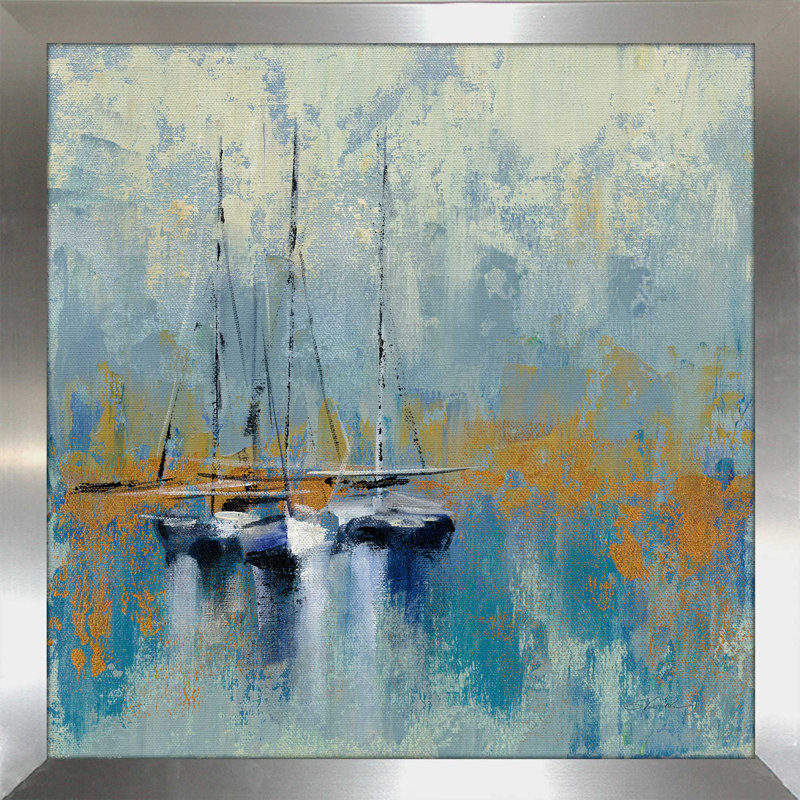 «Bateaux dans le port III», reproduction de peinture à l'acrylique sur toile, H 21,5 po x l 21,5 po x P 0,75 po