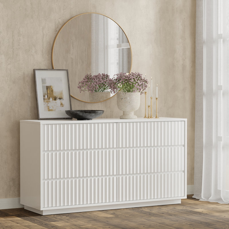 Paloma 60" W Scalloped Soft-Close 6-Drawer Dresser, White