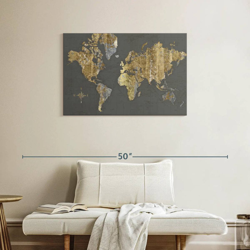 Aliaz Gilded Map Gray, 24" H x 36" W