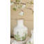 Vase en céramique 7 x 7 x 10 po avec finition blanche et motifs botaniques verts