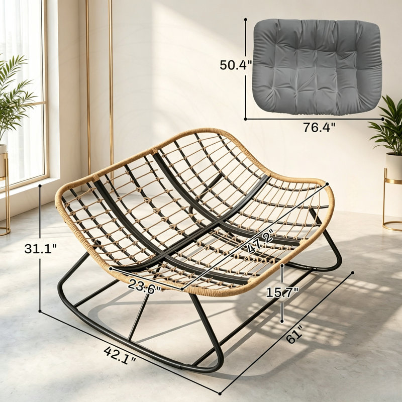 Double chaise berçante surdimensionnée avec coussin gris, Dark Grey Polyester