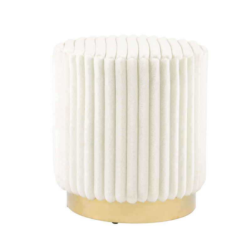 Buxton Upholstered Ottoman With Gold Plinth Base, Beige
