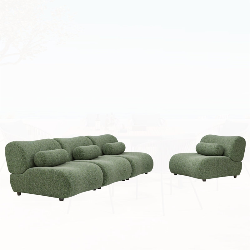 Canapé modulaire modulaire avec coussins cylindriques, H 28,74 po x l 144,08 po x P 44,09 po, 4, Vert