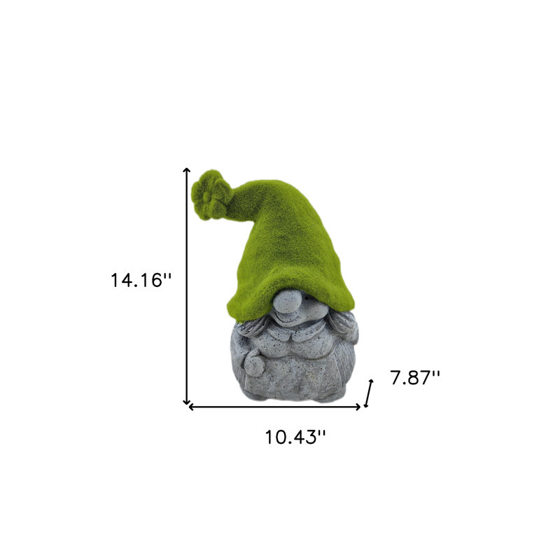 Statue d'extérieur 14 "gnome en polyrésine grise et verte
