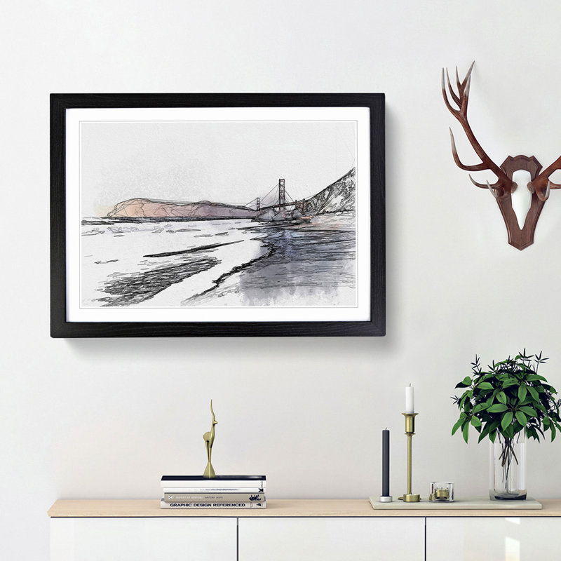Golden Gate Bridge in San Francisco - Picture Frame Graphic Art Print, 48cm H x 65cm W x 2cm D, Black Framed