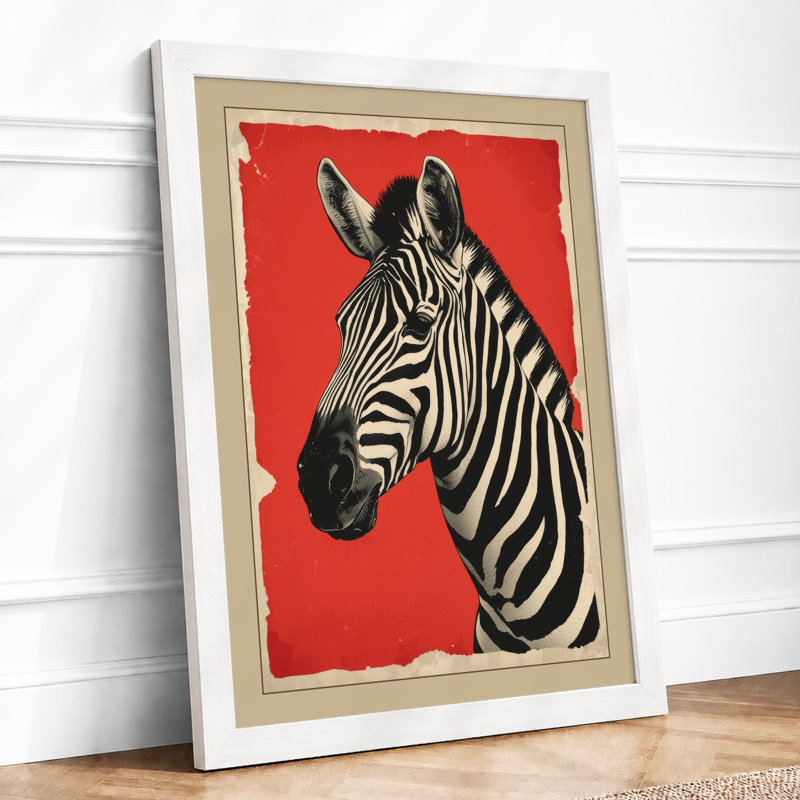 Zebra in Red Modern - Framed Print, A2 - 59.4 x 42.0 cm, White