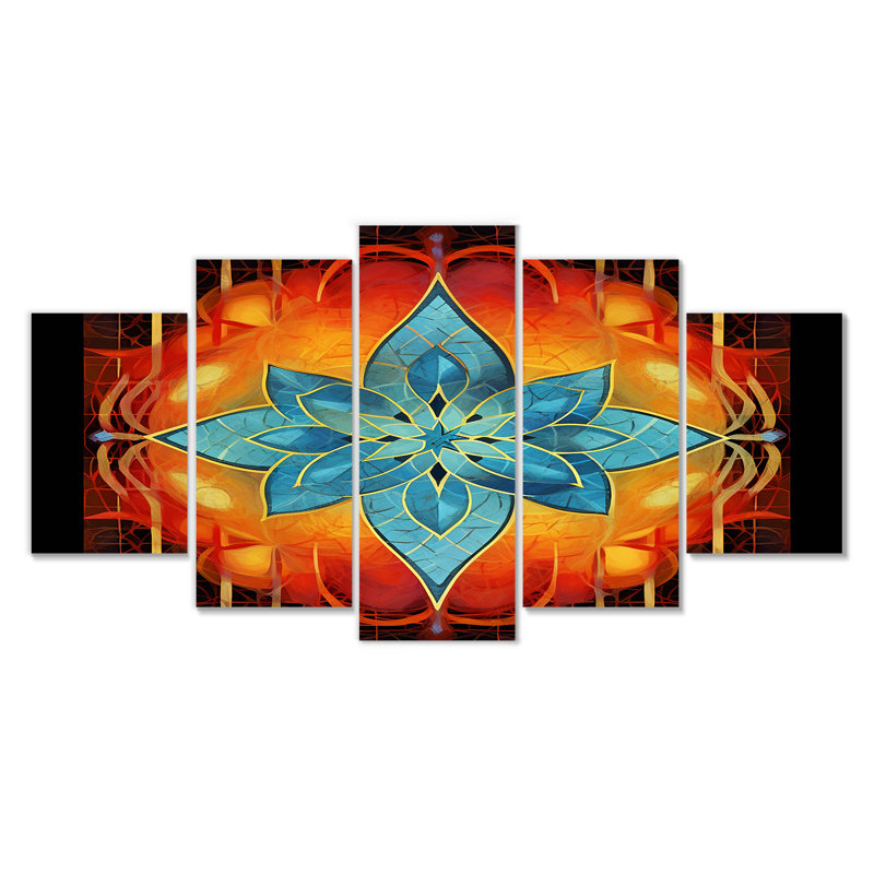 Étoile bleue ethnique - décoration murale mandala boho 5 pièces, H 32 po x l 60 po