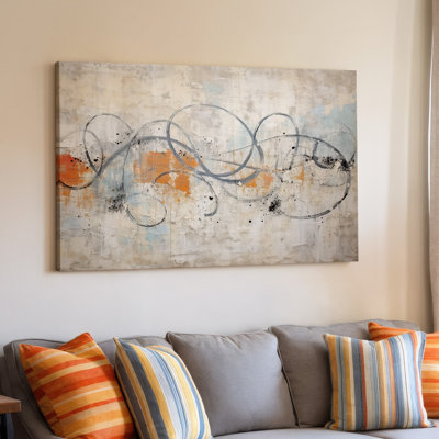 Abstract With Gray Swirls And Orange Blue Textured Background Canvas Wall Art Print For Living Room, Bedroom, Office, Hallway, Entryway, Gallery Wall And Modern Home Decor