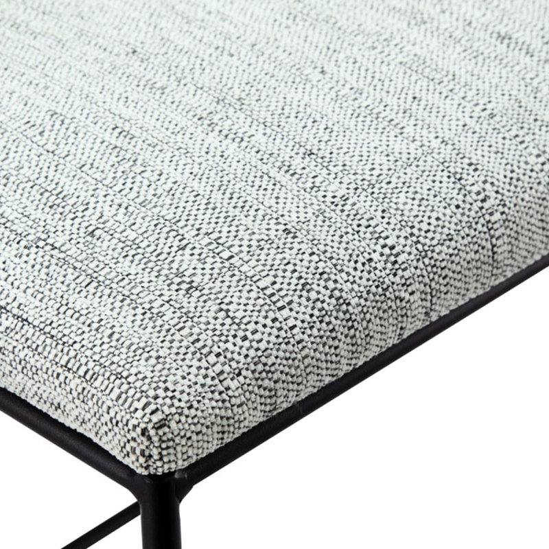 Tabouret de comptoir avec siège en faux lin gris élégant et structure en métal noir mat, base texturée fine sans assemblage,