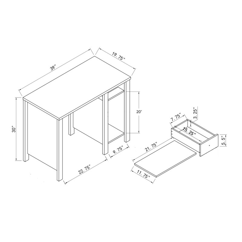 Bureau à domicile avec rangement de tiroir et surface de travail pour étudiants