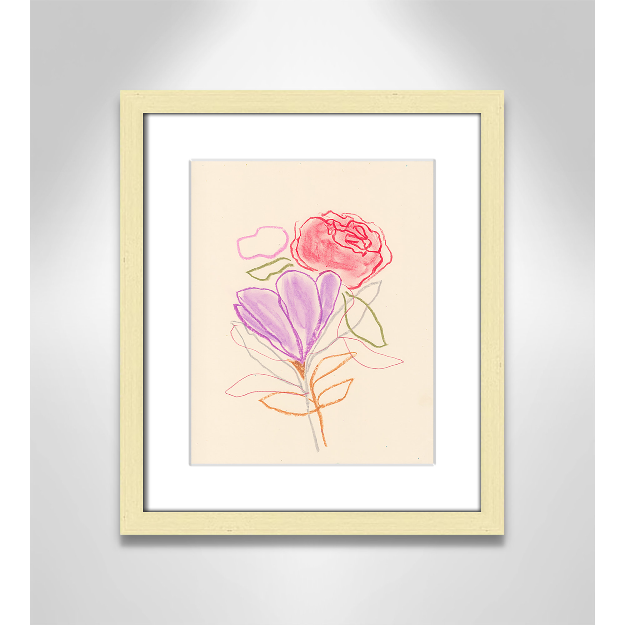 Simple Floral III Print by Bea Dina, Gold Single Picture Framed Paper, White, 15" H x 13" W x 1.25" D
