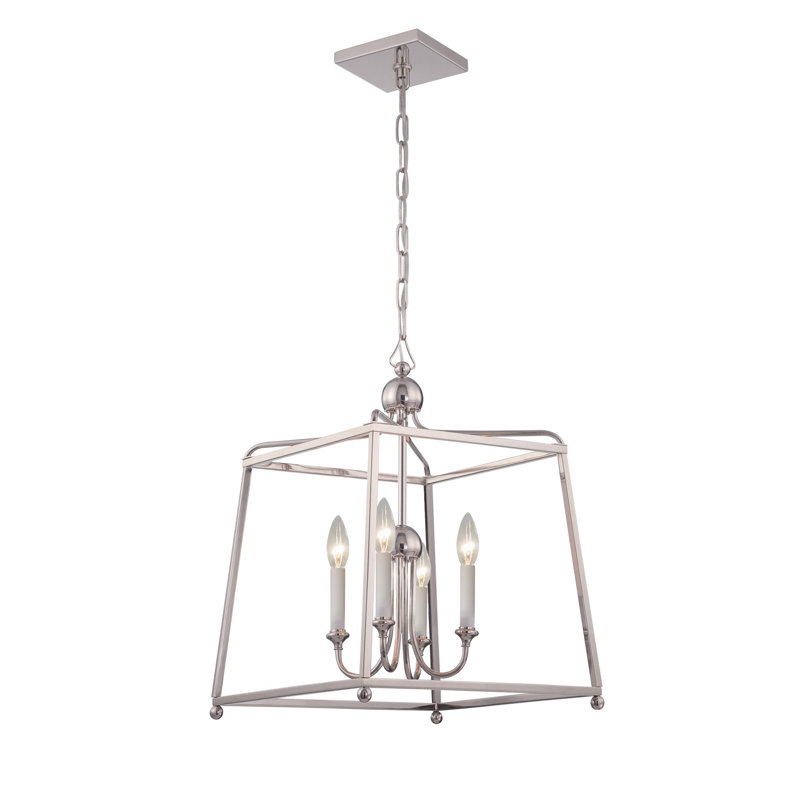 Lustre carré à 4 lumières Alyanah, Nickel poli